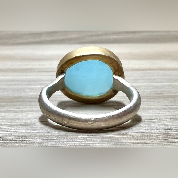 Vintage Designer Sundance Catalog Sterling Silver Aqua Chalcedony Ring, Size 5 - Picture 4 of 10